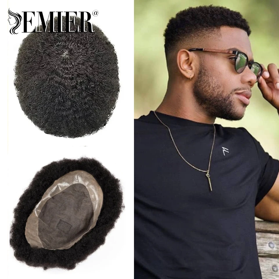 New Men Toupee Afro Toupee For Man Hair Fine Mono NPU 6