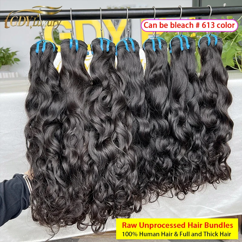 Unprocessed Raw Natural Wave 100% Human Hair Bundles 18A Water Wave Vietnamese Wavy Raw Hair Extensions For Women Full Head #1B