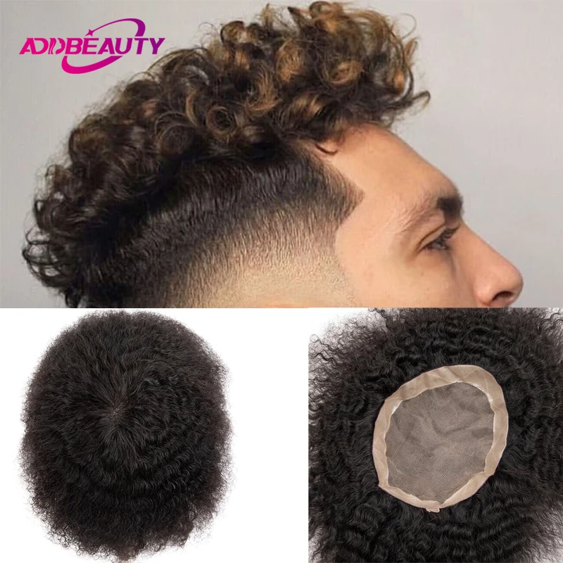 New Curly Men's Capillary Prosthesis Mono NPU Indian Human Hair Wigs Afro Kinky Curly Man Toupee Human Hair Replacement Natural