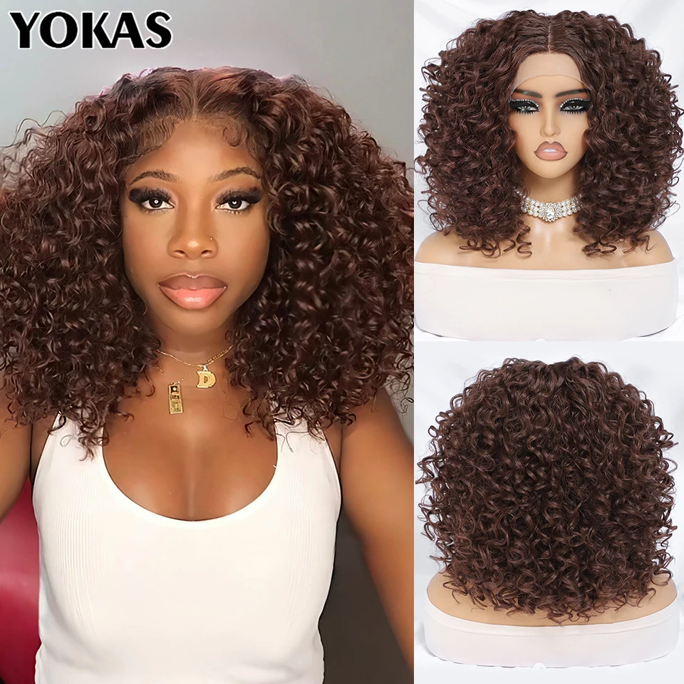 Lace Front Wigs Synthetic 13x4x1 T Part Lace Wigs For African Women Chocolate Brown Lace Front Wigs For Afro Female 16