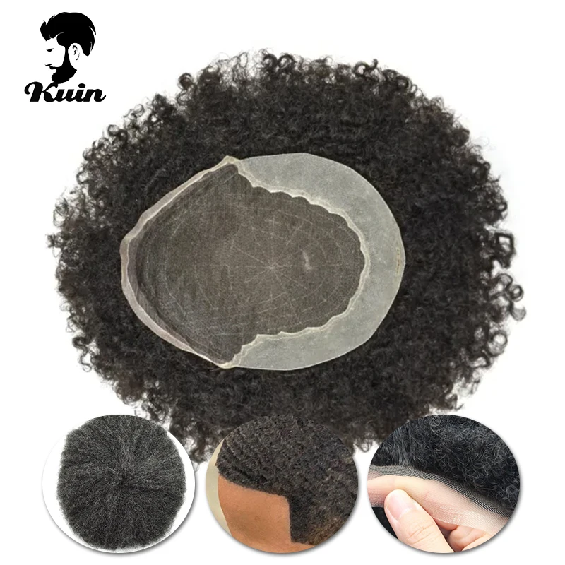 Q6 Afro Curly Human Hair Wigs For Men Toupee Lace Pu Base Hair Replacement Systems Breathable Water Curly Male Hair Prosthesis