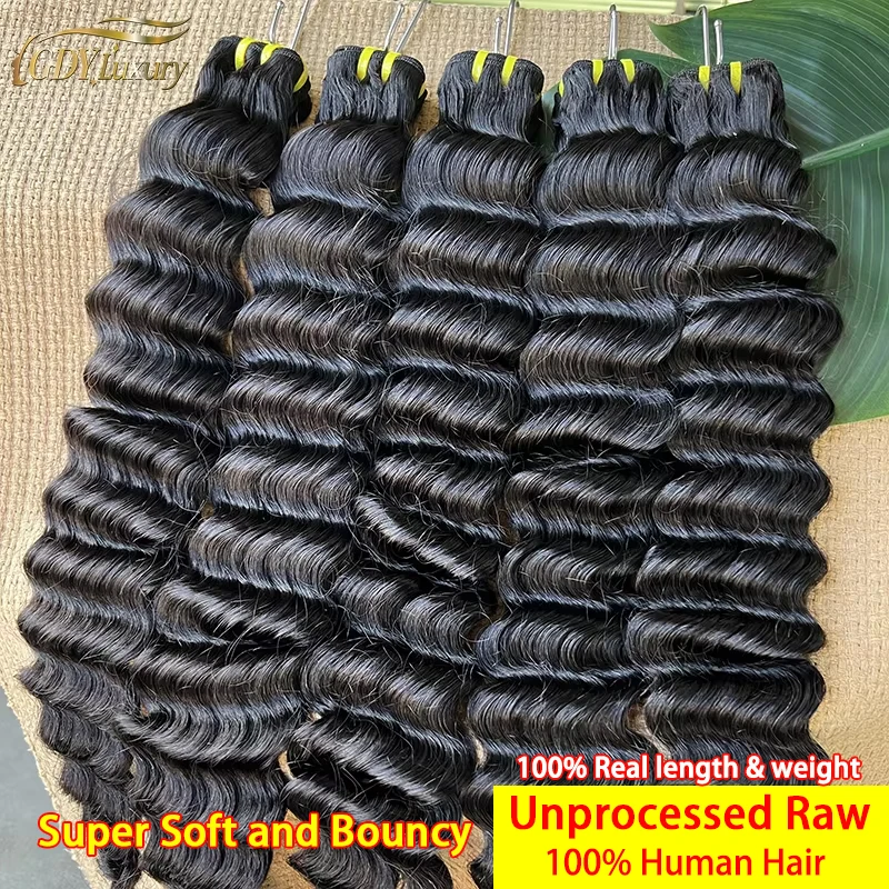 Unprocessed Raw Virgin Deep Wave Bundles 100% Human Hair Extensions Vietnamese Raw Hair Weaving Bouncy Curly Natural Color #1B