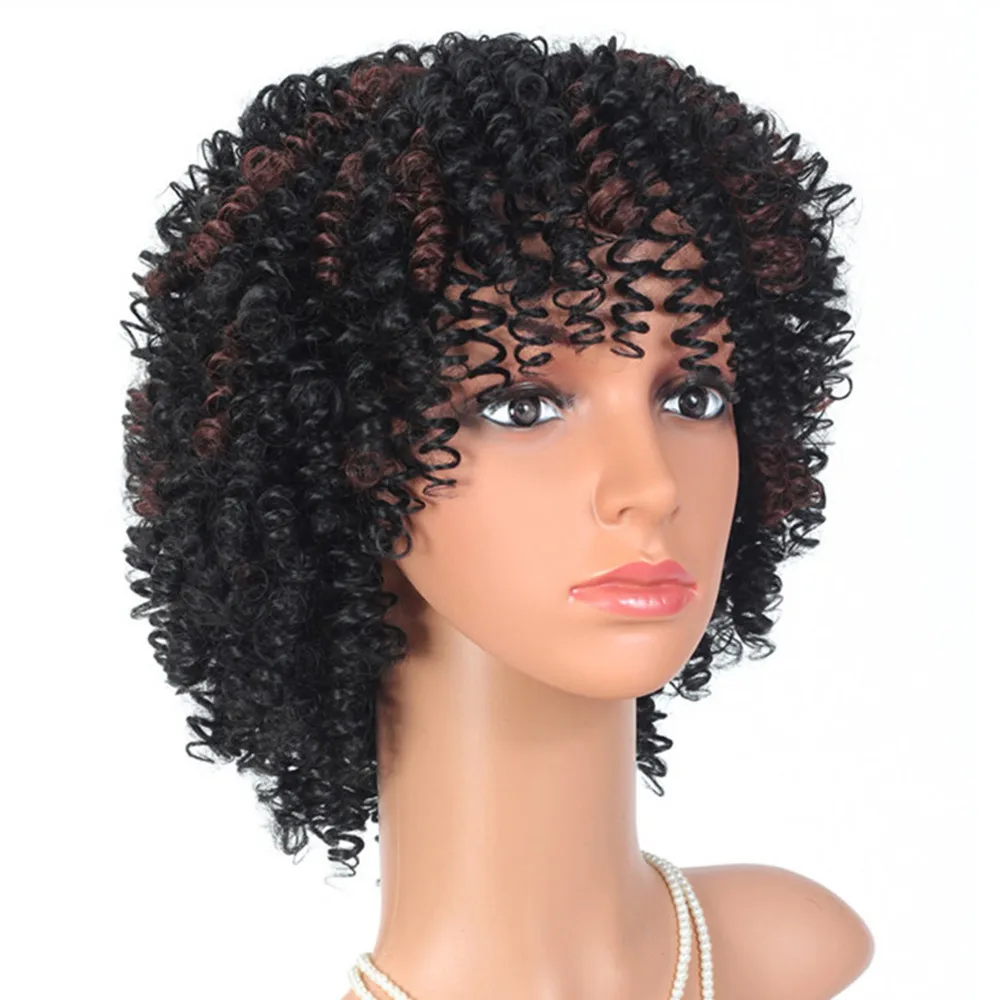 12 Inches Synthetic Wigs Afro Kinky Curly Wig Natural Black Hair Short Jerry Curl Black Wigs for Women Daily Party Cosplay Use