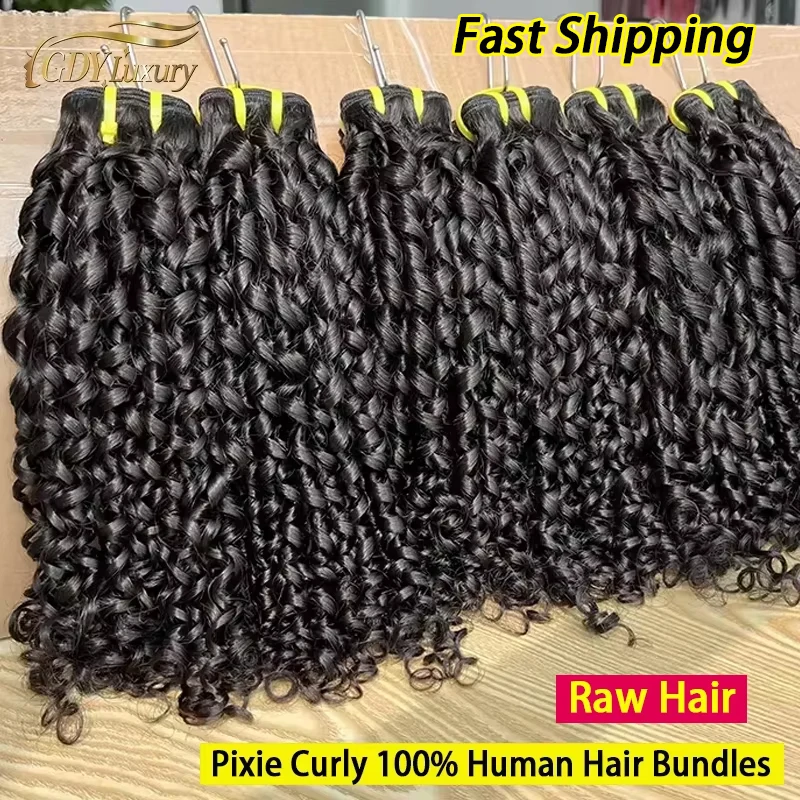 100% Human Hair Pixie Curly Bundles Unprocessed Raw Virgin Hair Weave Extensions Bouncy Curly Pissy Curly Vietnamese Hair #1B
