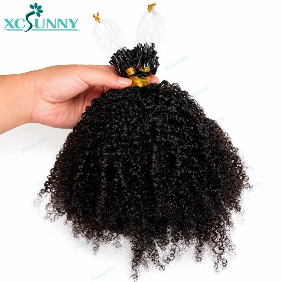 Afro Kinky Curly Microlink Human Hair Extension 4C Micro Ring Extensions Human Hair Micro Bead Human Hair Extensions 12-26inch