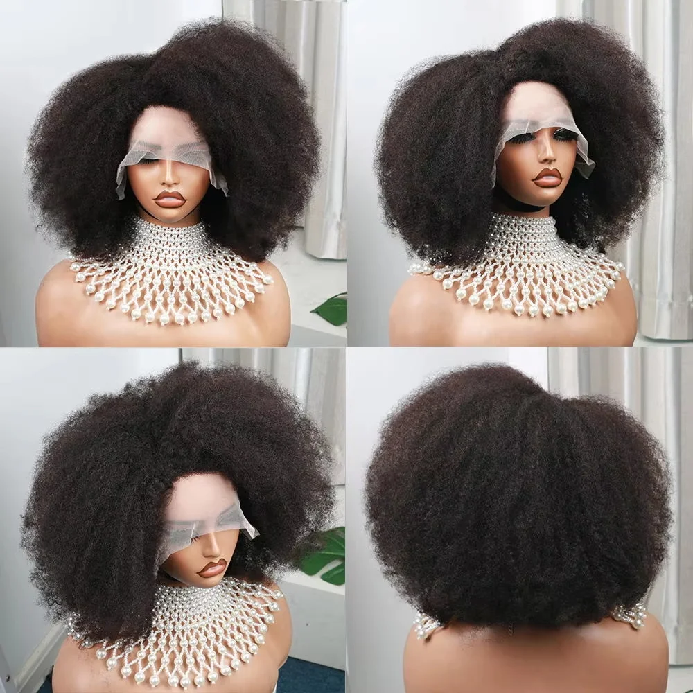 Afro Kinky Curly 13x4x2 T Part Lace Wigs Short Bob Wig 250 Density Human Hair Wigs Short Curly Afro Wigs for Woman