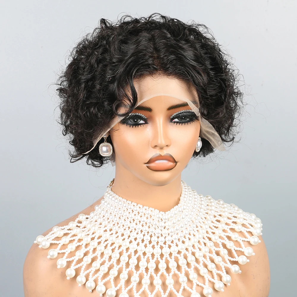 Curly Wig Human Hair Wigs 8 inch Short Bob Pixie Cut Brazilian Human Hair Wig Black Afro Kinky 13×4 Lace Front Wigs for Women