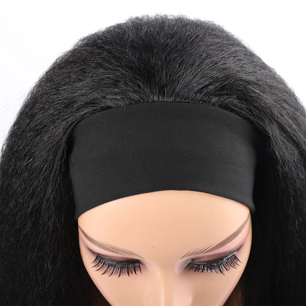22 Inch Long Synthetic Kinky Straight Headband Wigs for Women Yaki Straight Wigs with Black Headband Afro Synthetic Hair Wigs