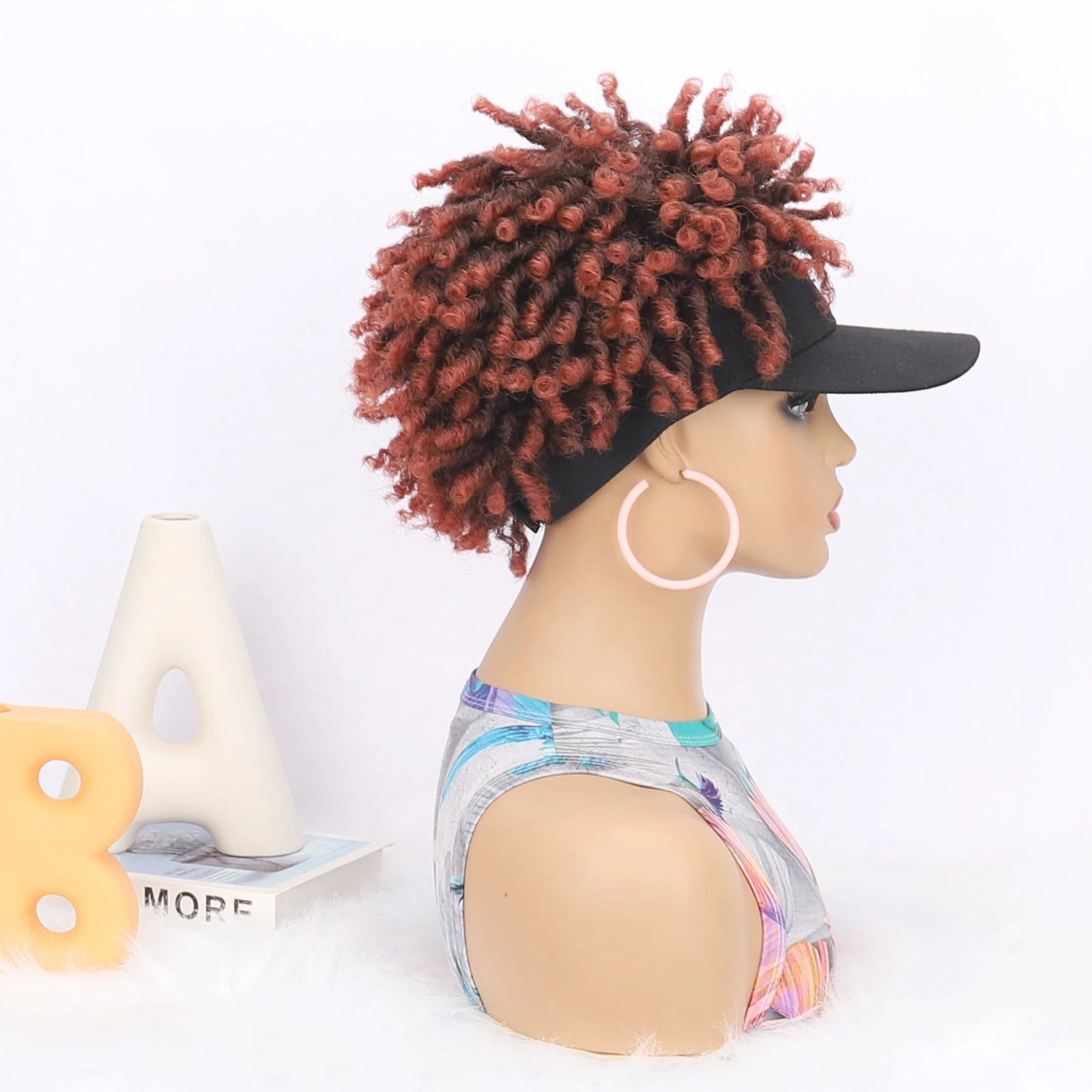 Zolin Afro Hair Wigs Kinky Curly Hair Visor Hat Wig Synthetic Afro Curly Hat Wig for Black Women Daily Use