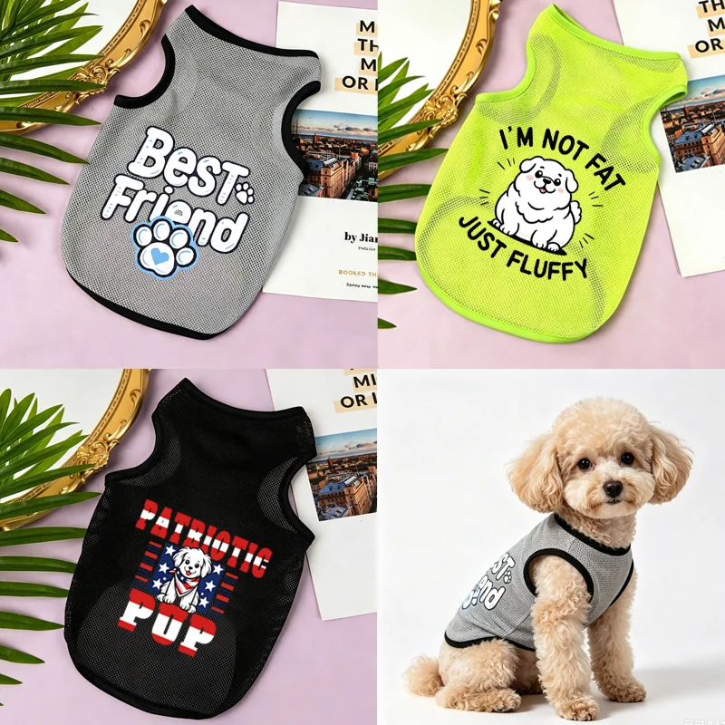 Summer Breathable Mesh Dog Vest Cute Cartoon Print Sleeveless Pet Clothes Lightweight Puppy T‑Shirt For Small MediumDogChihuahua