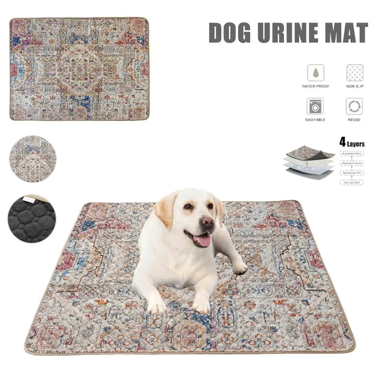 Pet Pee Pad Blanket Washable Urine Mat Ethnic Style Reusable Puppy Training Pads Sleeping Bed 4 Layers Absorbent Dogs Pee Mats