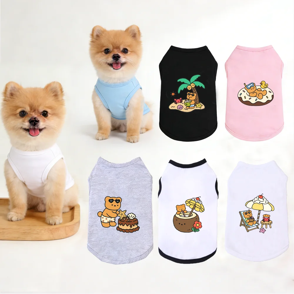 Summer Thin Pet Dog Vest Cartoon Donut Bear Printed Puppy Sleeveless Shirt Soft‑Fabric Breathable Clothes for Bichon Pomeranian