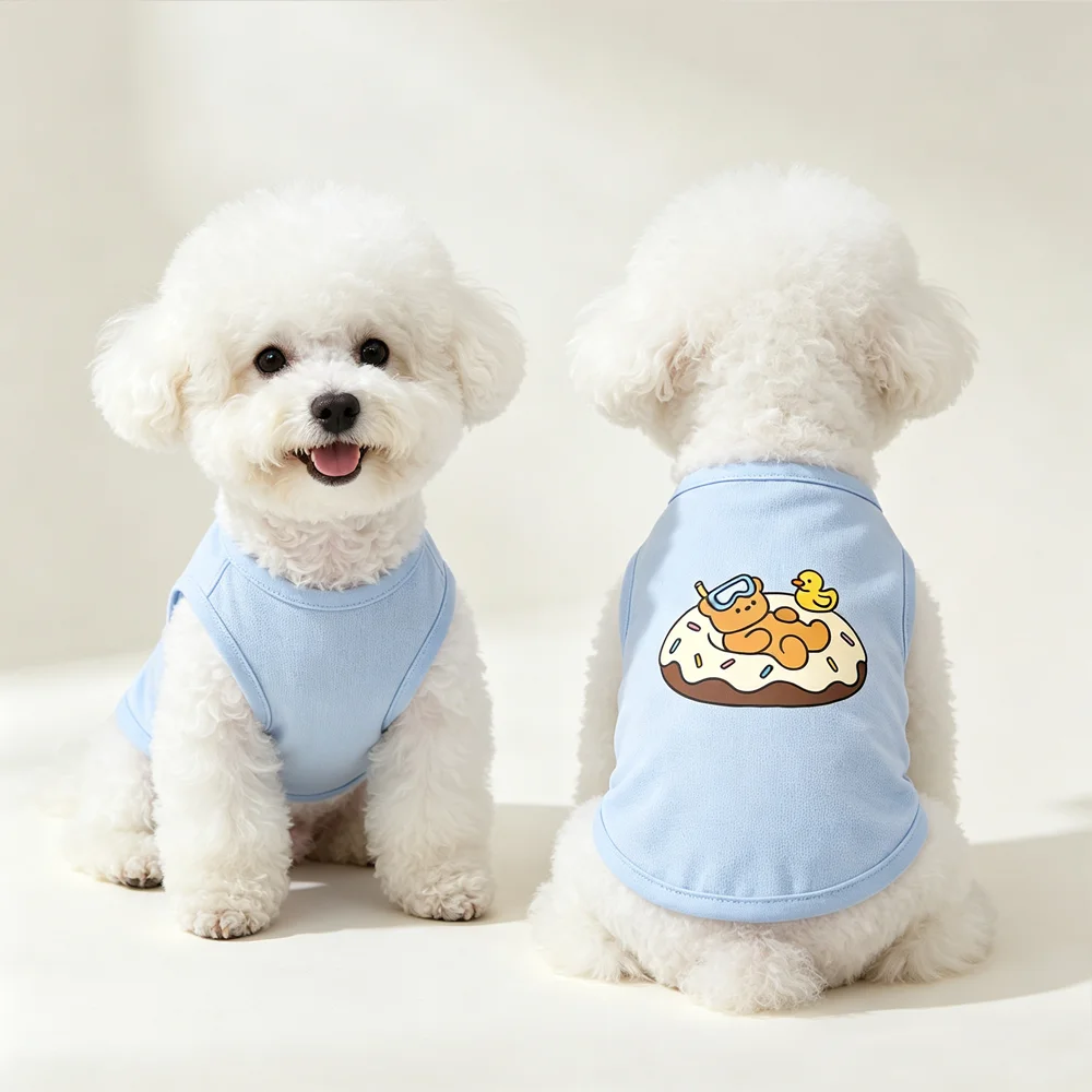 Summer Thin Pet Dog Vest Cartoon Donut Bear Printed Puppy Sleeveless Shirt Soft‑Fabric Breathable Clothes for Bichon Pomeranian