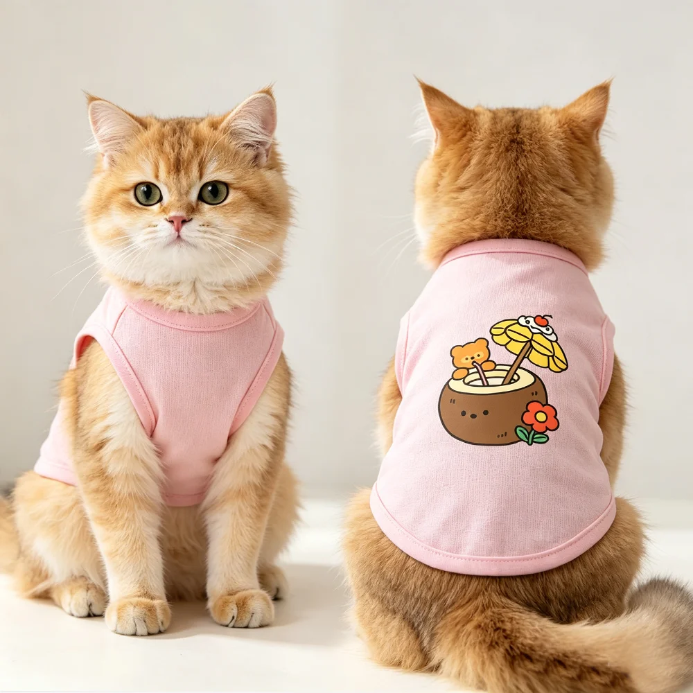 Summer Thin Pet Dog Vest Cartoon Donut Bear Printed Puppy Sleeveless Shirt Soft‑Fabric Breathable Clothes for Bichon Pomeranian