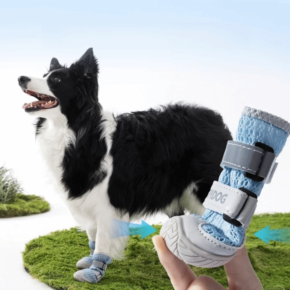 2Pcs Mesh High-top Dog Shoes Non-slip Elastic Strap Pet Sandals Soft-sole Breathable Puppy Paw Protector For Medium/Large Dogs