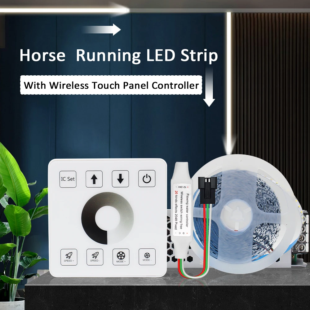 10M 15M DC24V WS2811 Horse Race LED Strip 120Leds/M Running Water Flowing Light with Touch Panel Controller Warm Cool White Set