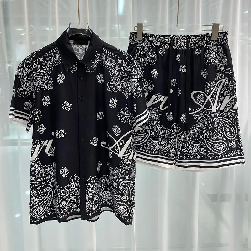 Hawaiian Mens Royal Luxury Shorts Set, 2-Piece Digital Printed Suit, Summer High-Quality Short Sleeved Shirt with Buttons Set202