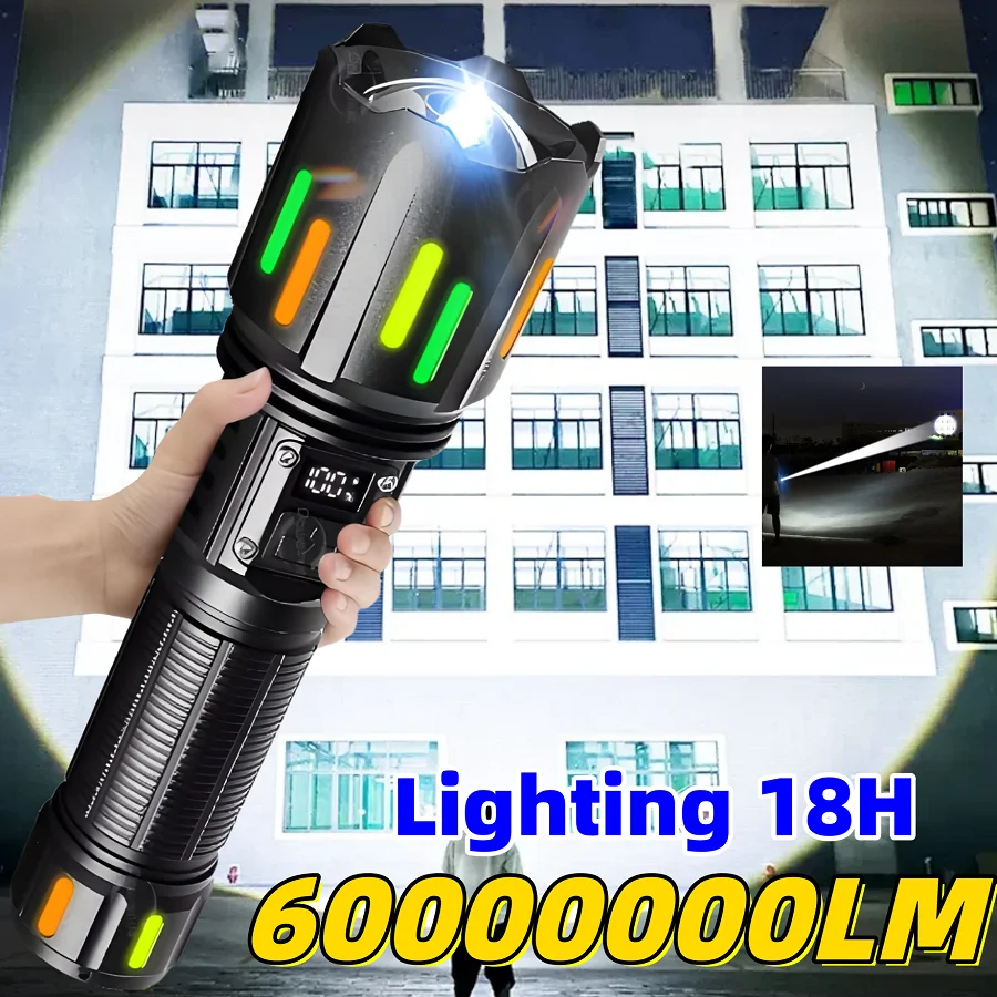 60000000LM Most Powerful LED Flashlight USB Rechargeable Aluminum Alloy Torch Outdoor Waterproof Camping Hiking Tactical Lantern