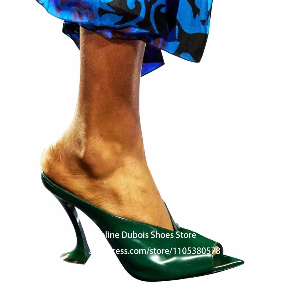 Satin Peep Toe Sculptural Heel Mules Women Slip on Unique Irregular High Heel Pumps Runway Fashion Lady Dress Shoes Custom Color