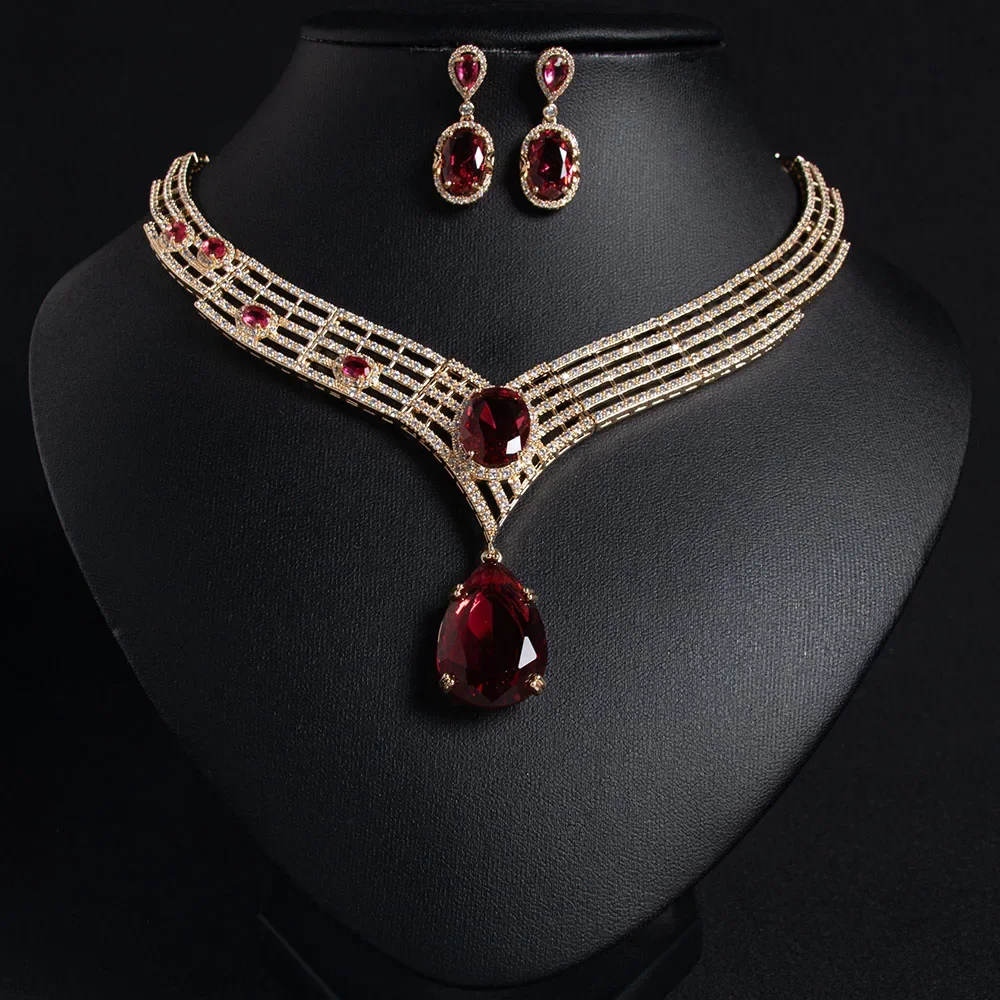 Super Beautiful Large Drops Alluring Jewellery Women's Set Dress Party Accessories Necklace Earrings Wedding Holiday Gift M-37