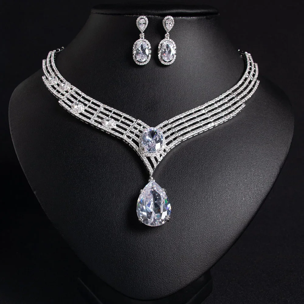 Super Beautiful Large Drops Alluring Jewellery Women's Set Dress Party Accessories Necklace Earrings Wedding Holiday Gift M-37