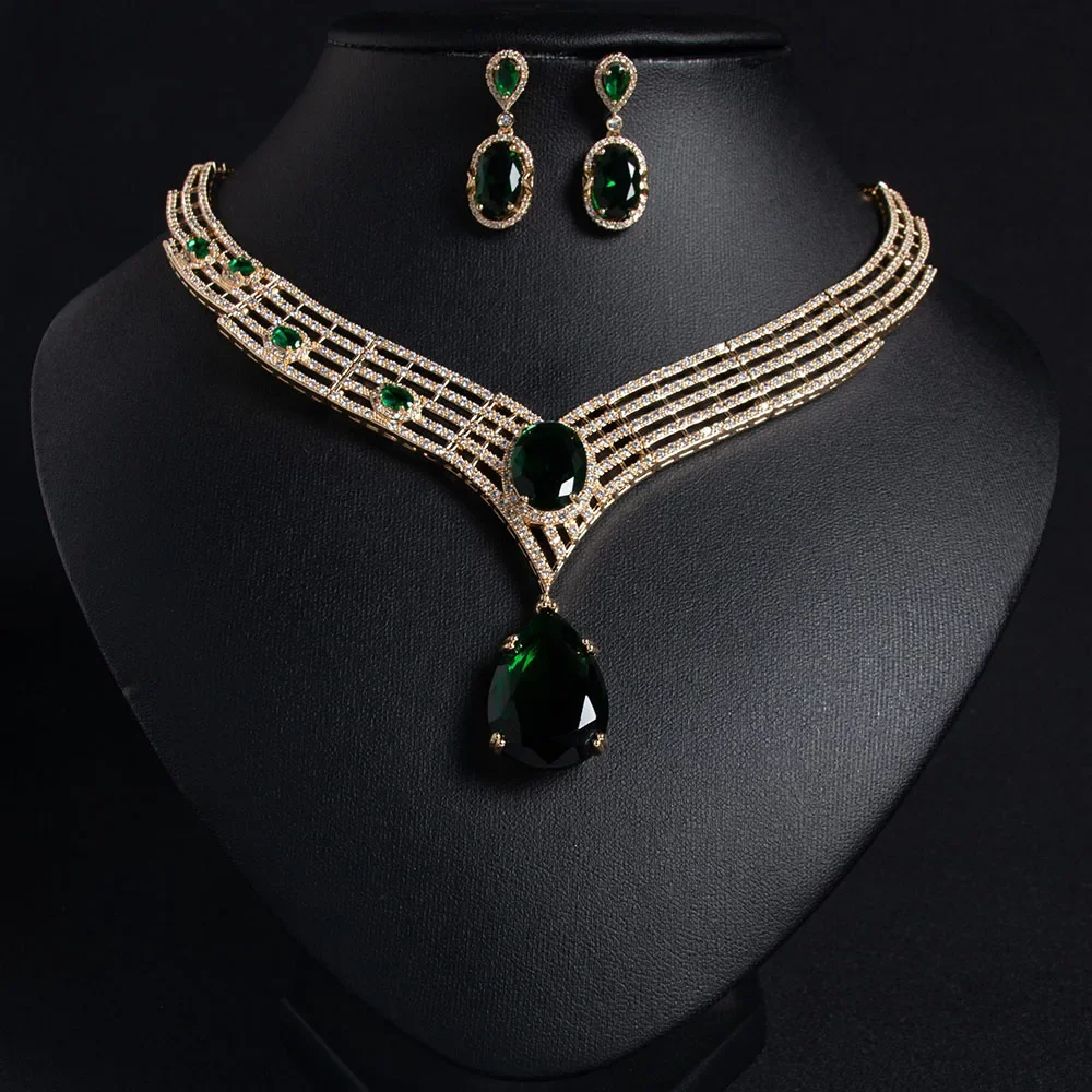 Super Beautiful Large Drops Alluring Jewellery Women's Set Dress Party Accessories Necklace Earrings Wedding Holiday Gift M-37