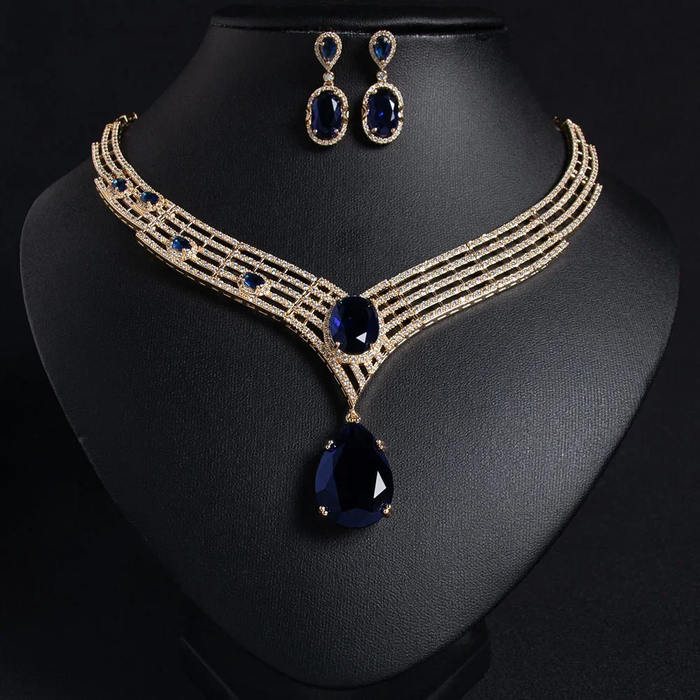 Super Beautiful Large Drops Alluring Jewellery Women's Set Dress Party Accessories Necklace Earrings Wedding Holiday Gift M-37