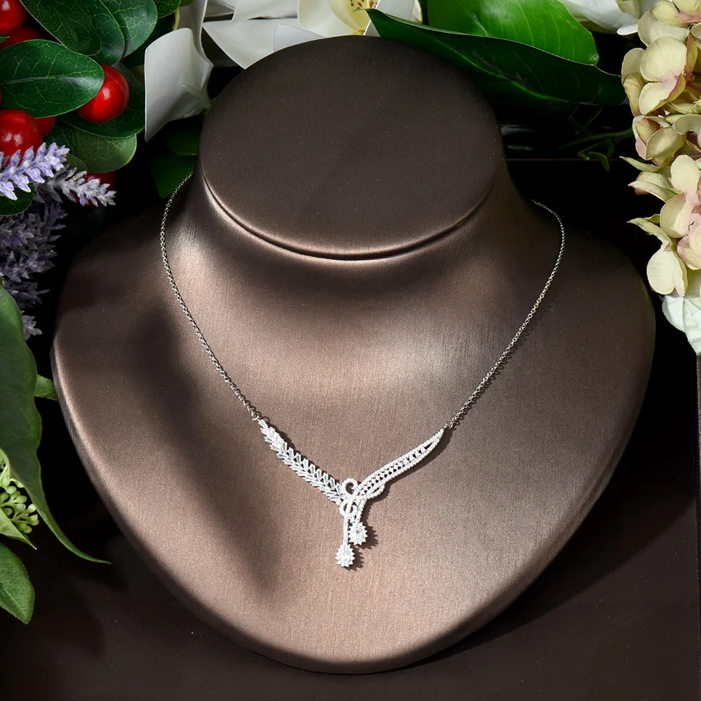 HIBRIDE Super Shiny Full Micro Cubic Zirconia Pave Crystal Necklace Earring Ring Set Chic Engagement Jewelry Set for Women N-854