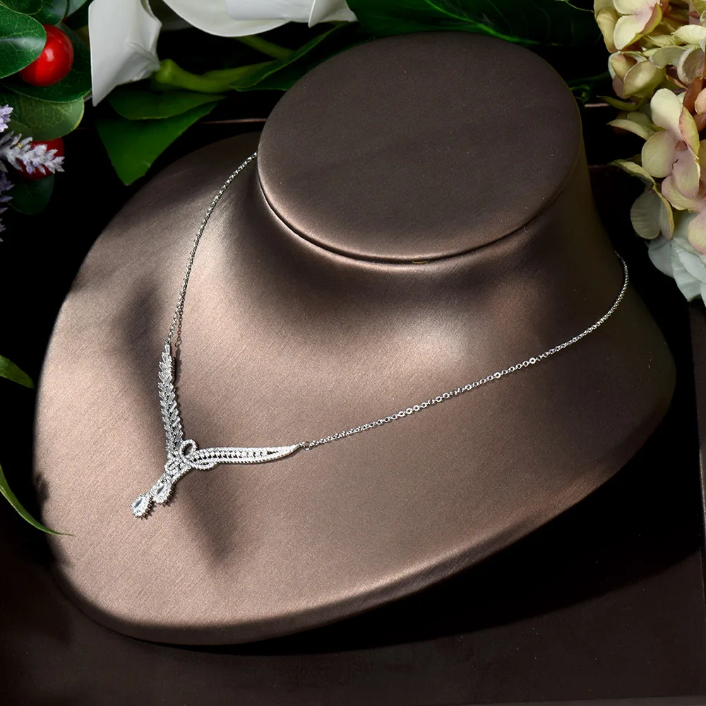 HIBRIDE Super Shiny Full Micro Cubic Zirconia Pave Crystal Necklace Earring Ring Set Chic Engagement Jewelry Set for Women N-854