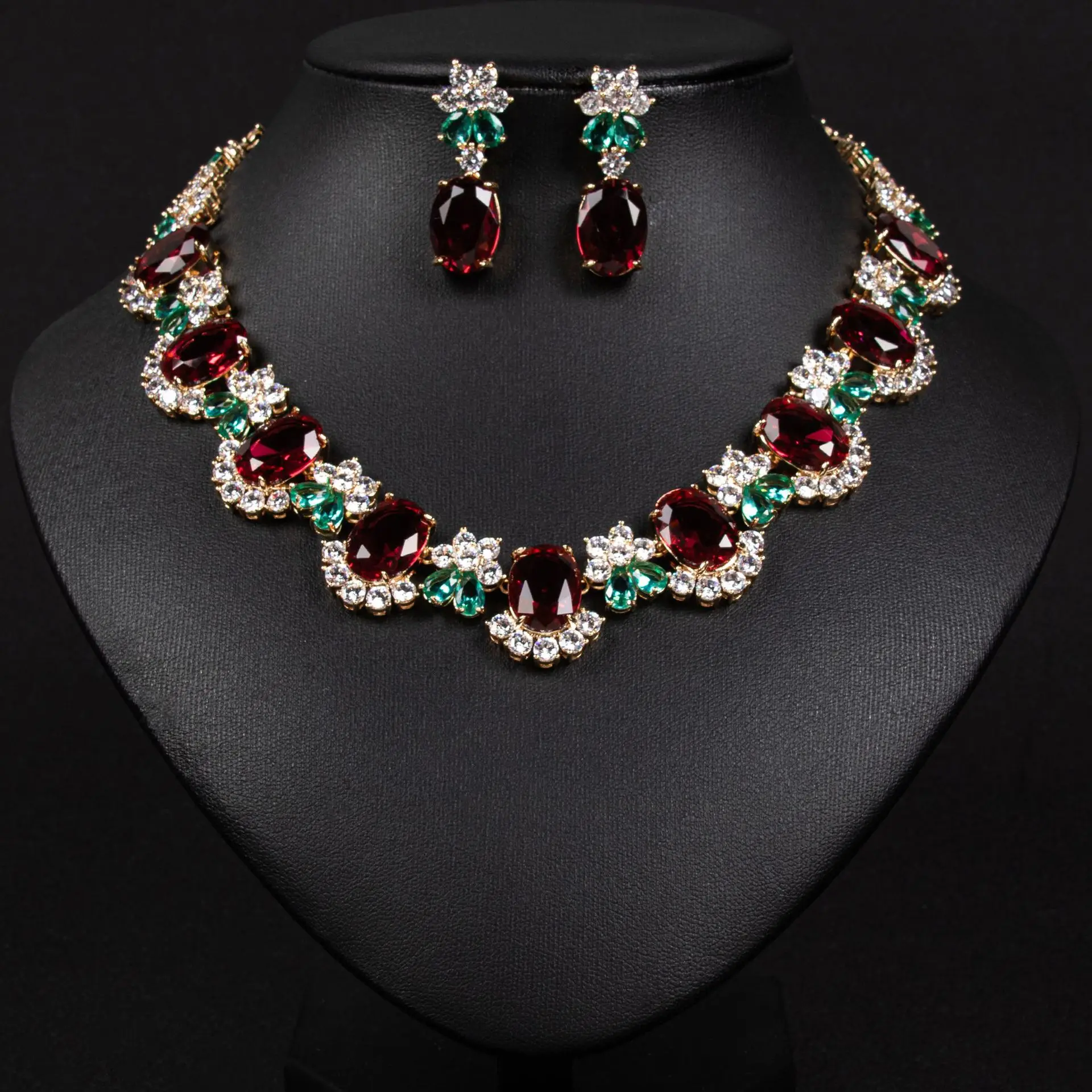 Gorgeous Super Shiny AAA Zirconia Teardrop Necklace Earrings Women Jewellery Set Dress Party Bridal Wedding Accessories M-295