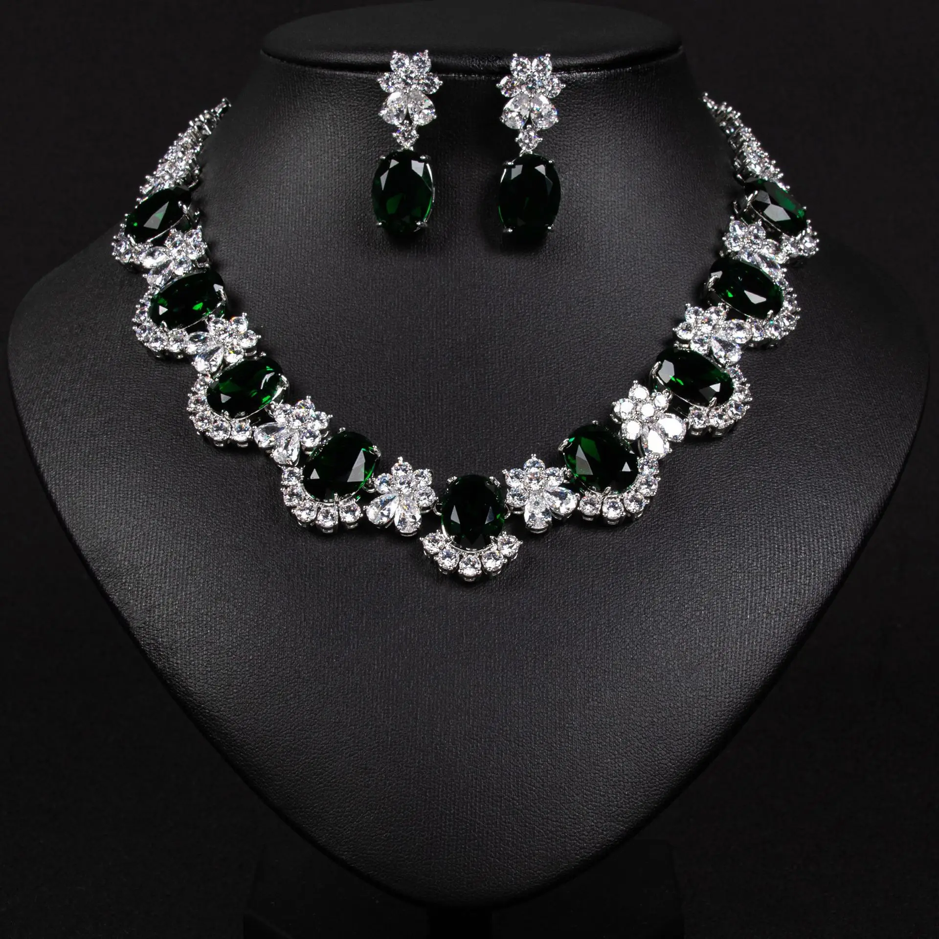 Gorgeous Super Shiny AAA Zirconia Teardrop Necklace Earrings Women Jewellery Set Dress Party Bridal Wedding Accessories M-295