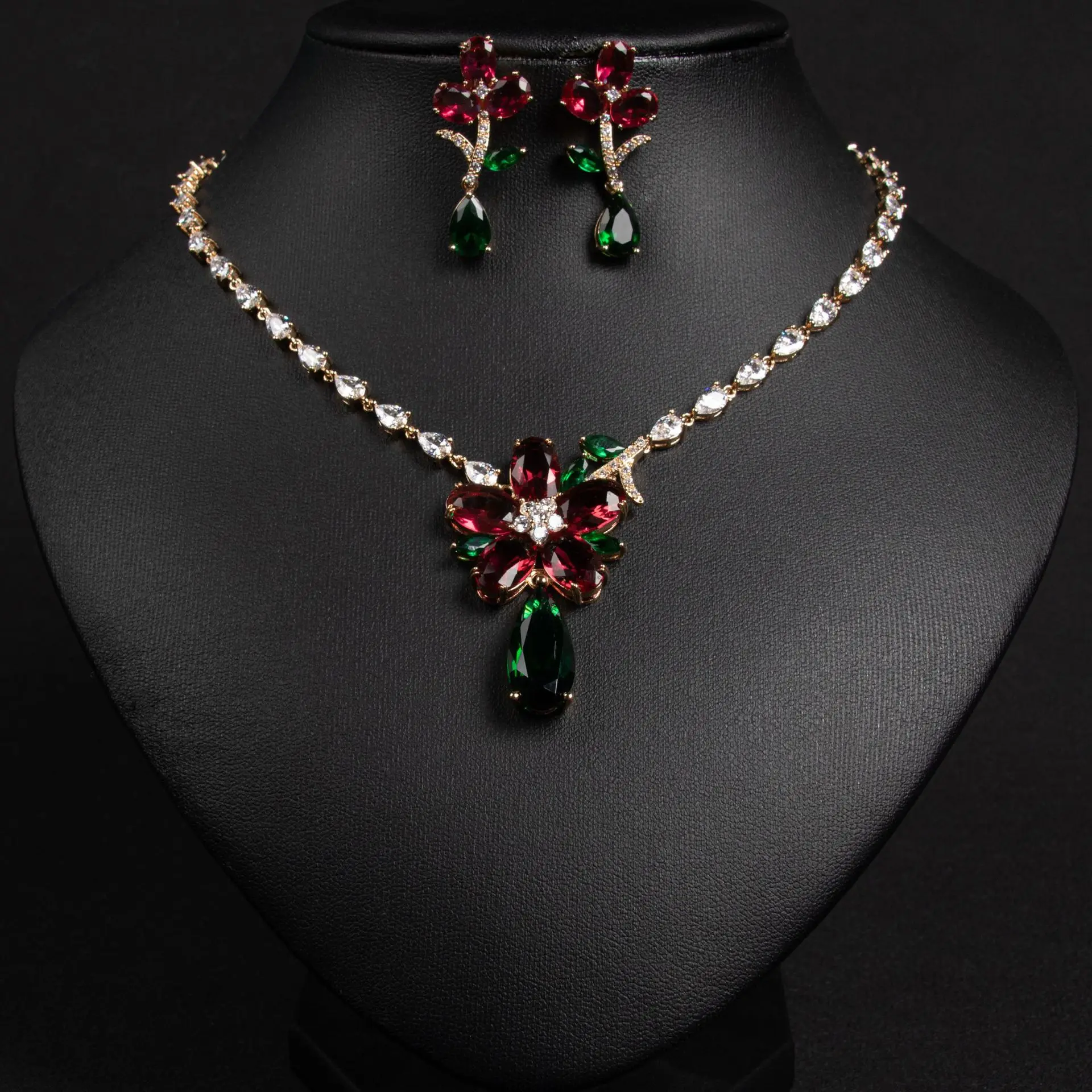 Summer Super Pretty Multi-colour Flower Necklace Earrings Jewellery Dress Accessories Set For Party Travel Wedding Bridal M-236