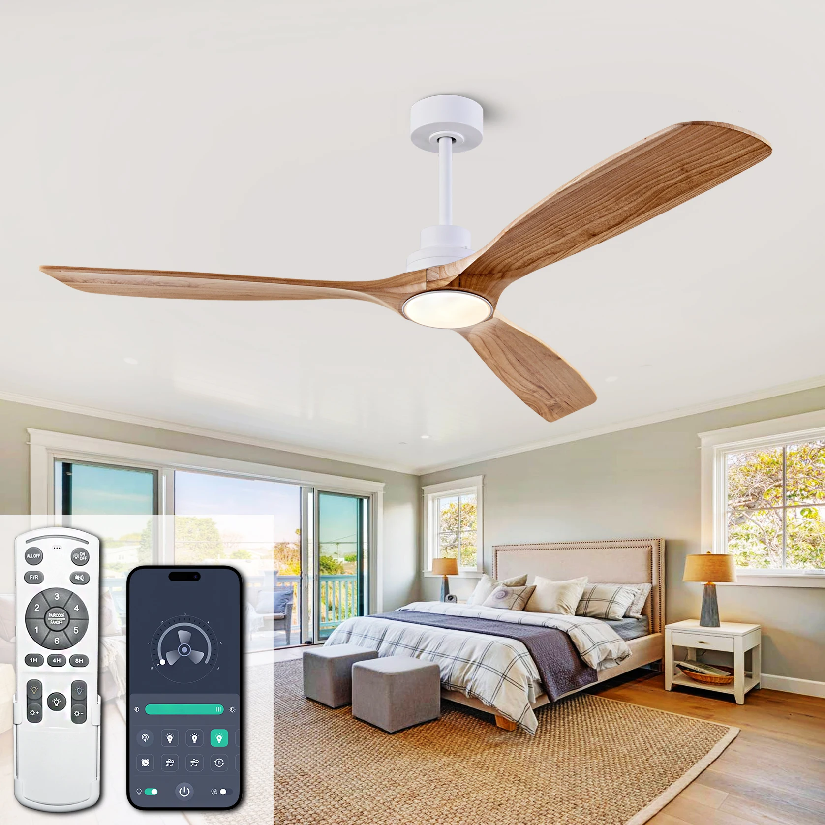 Big 42 52 60 Inch Natural Wood Ceiling Fan with Lights Remote Control Quiet DC Motor Ventiladores De Techofor Ceiling Fan