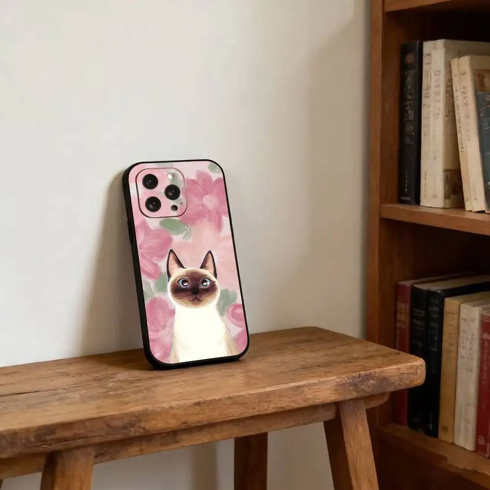 S-Siamese Cat Cute Phone Case For iPhone 17, 16,15,14,13,12,11 Plus,Pro Max, Others Soft Black Cover