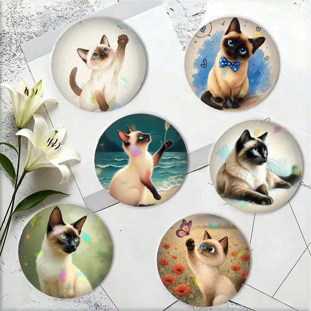 Cute Siamese-E C-Cat 25 32 44 58 75mm Badges Personalized Round Brooches Pins Accessory Gift