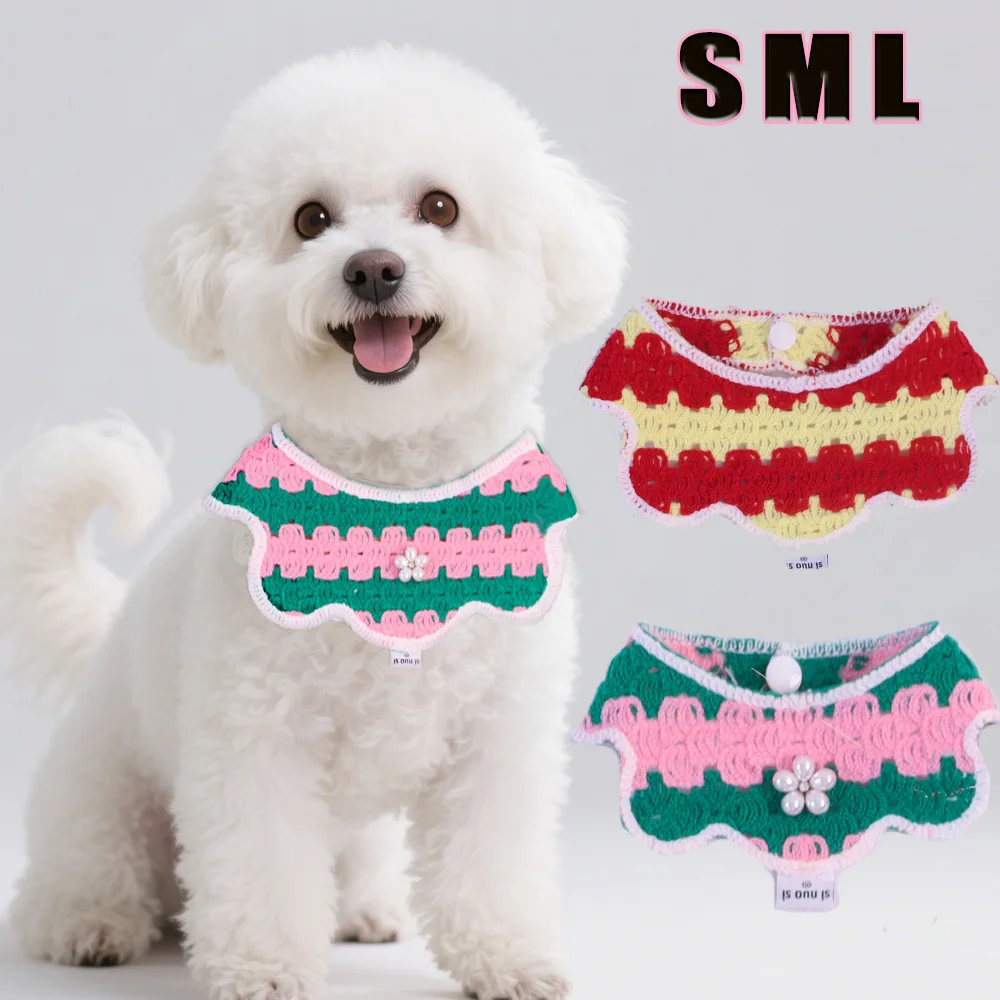 1 Pc Pet Scarf, Cute Pearl Flower Ruffled Edge Bib Saliva Towel, Suitable For Shih Tzu, Siamese Cats For Daily Wear.
