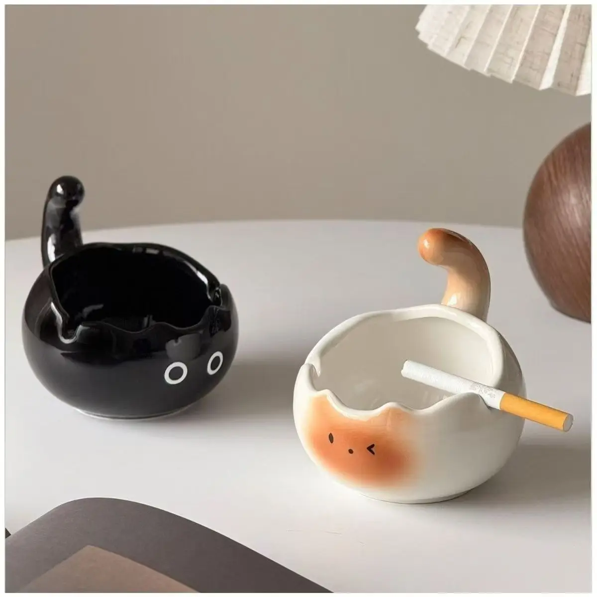 Siamese cat ashtray, living room, office, desktop with lid, ceramic, cute home art decoration