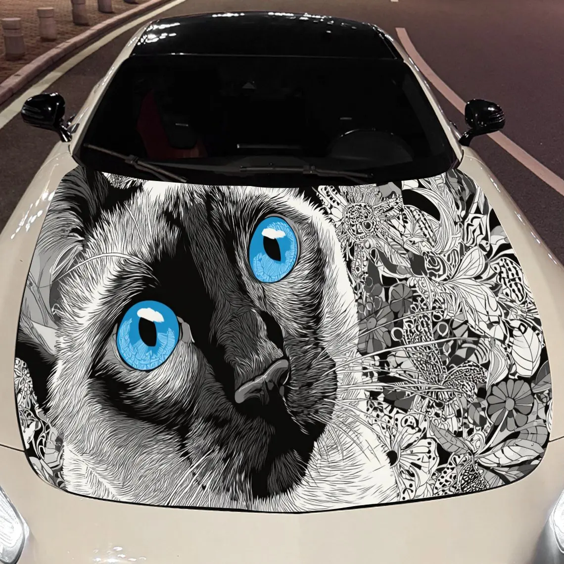 Cute Siamese cat print,car hood stickers,PVC waterproof Self adhesive car hood sticker,car hood decoration protection stickers,A