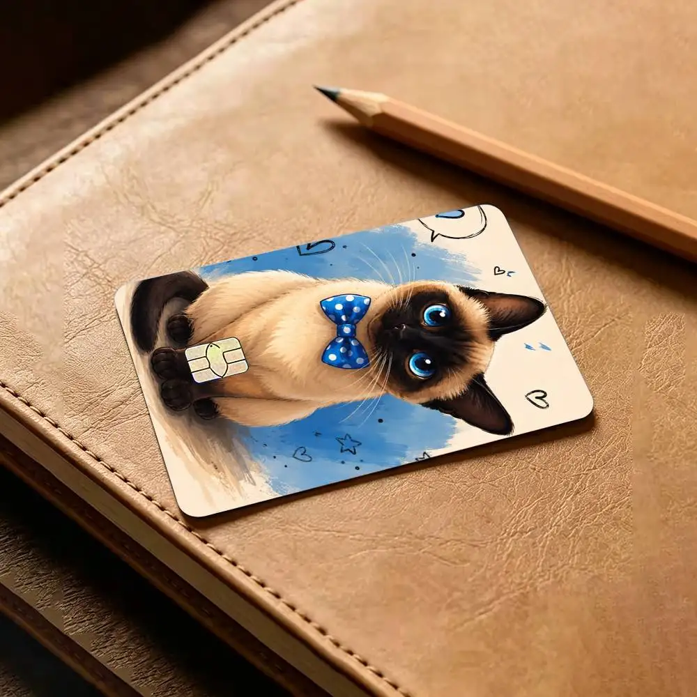 Cute Siamese-E C-Cat Credit Card HD Stickers Game Card Decal Small Chip Waterproof Sticker Gift