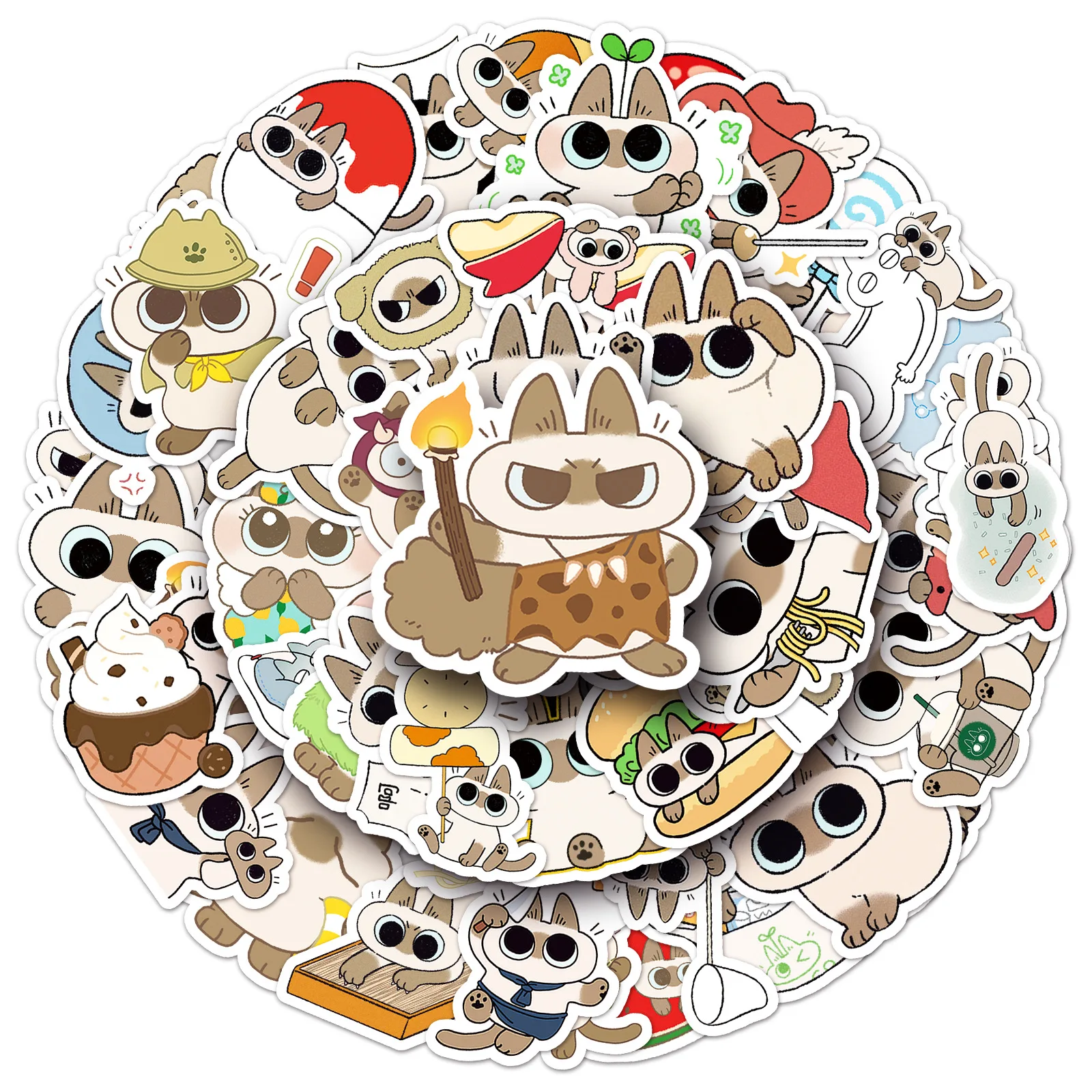 10/30/50PCS Kawaii Siamese kitten Stickers Cute Cat Sticker Cartoon Animal Graffiti Toy Fridge Luggage Laptop Phone Guitar Decal