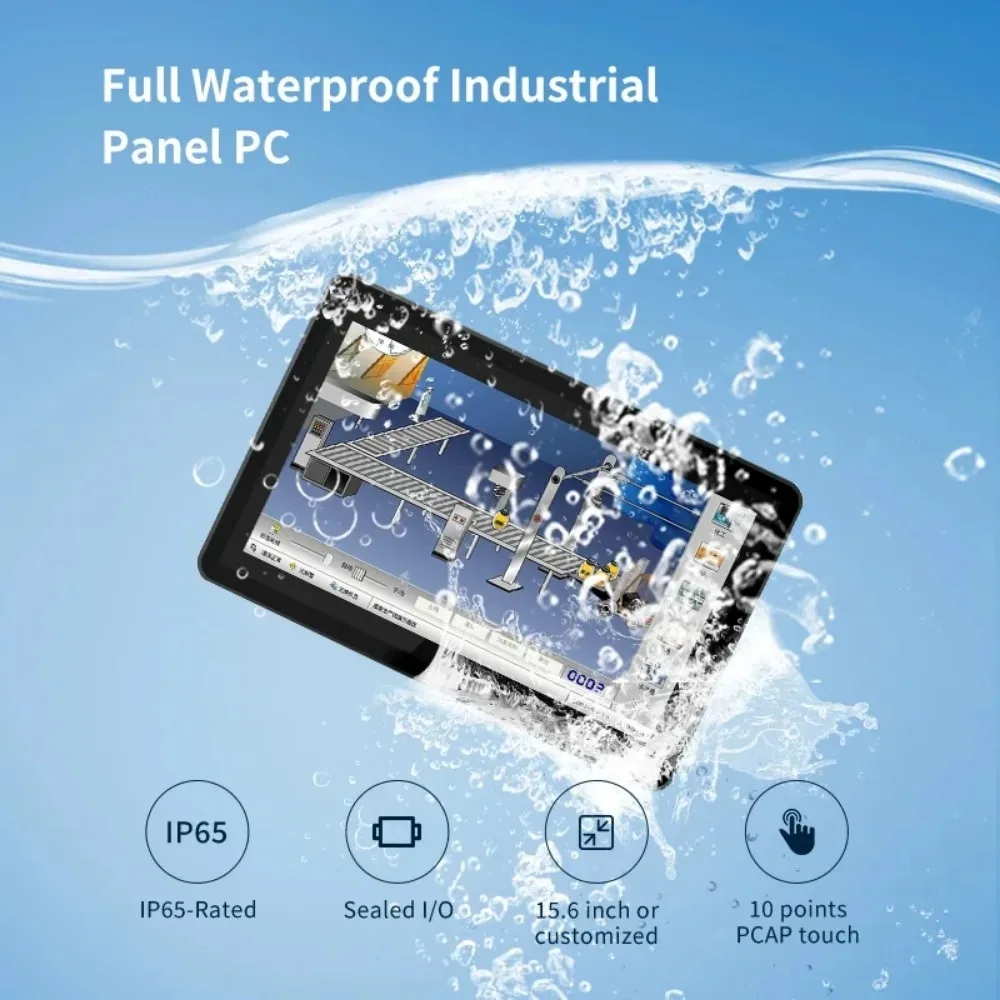 Fanless Design I5 8257U 8GB 256GB 15.6 Inch Capacitive Touch Screen 16:9 Ip65 Fully Waterproof Industrial Panel Pc