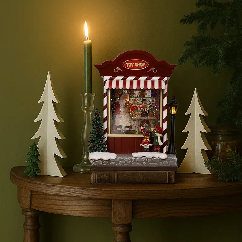 Automatic Rotating Snow Globe Music Box Christmas Tree Ornament LED Night Light Holiday Home Decor Gift for Kids and