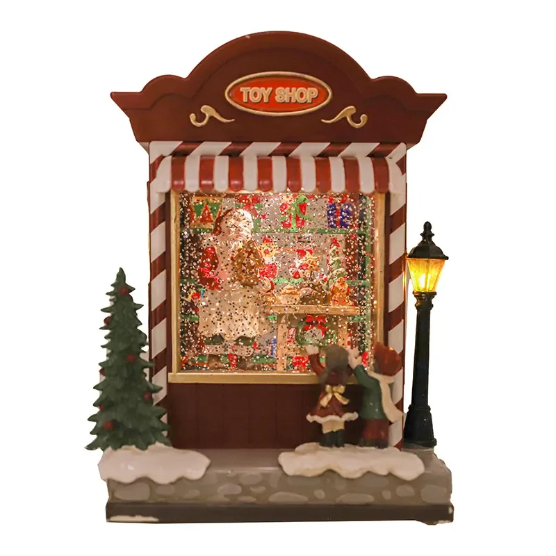 Automatic Rotating Snow Globe Music Box Christmas Tree Ornament LED Night Light Holiday Home Decor Gift for Kids and