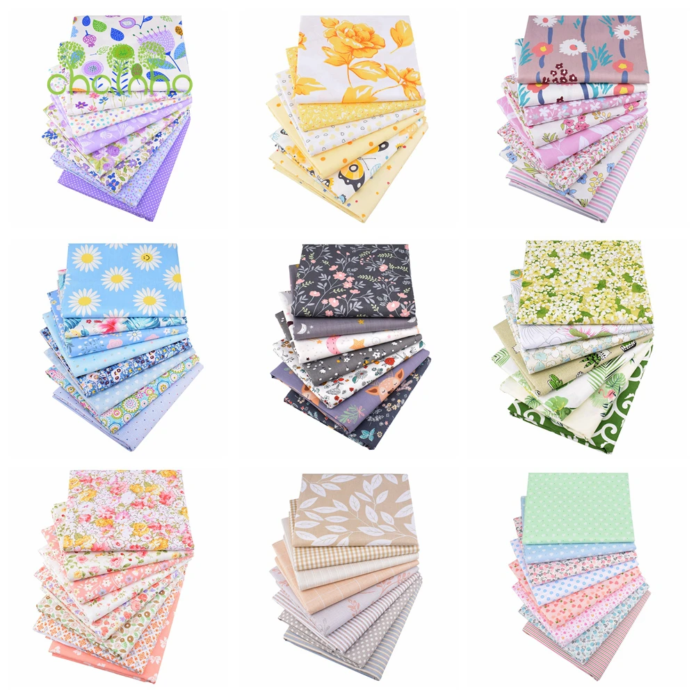 Chainho,Printed Twill Weave Cotton Fabric,DIY Sewing Quilting Material,Home Textiles Patchwork Cloths,Floral Series,20x25cm
