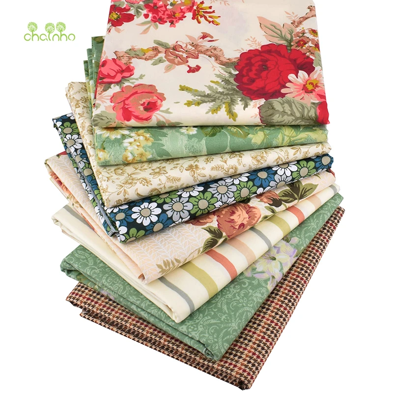 Chainho,Printed Twill Weave Cotton Fabric,DIY Sewing Quilting Material,Home Textiles Patchwork Cloths,Floral Series,20x25cm