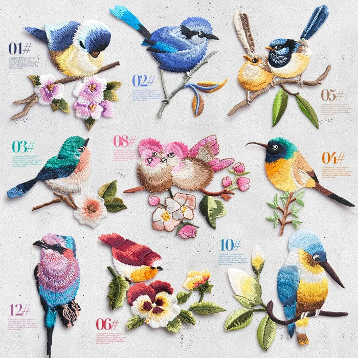 Cute Embroidery Patch Bird Flower Patches for Clothing Shoe Bag Decoration DIY Iron on Patches Appliques