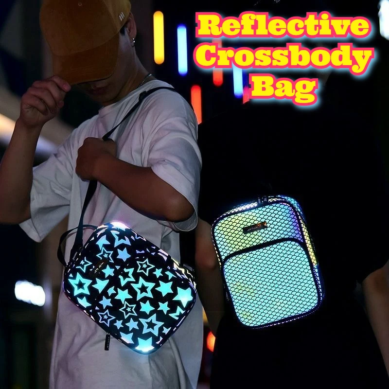 Reflective Crossbody Bag Multipurpose Sports Sling Pack Cycling Outdoor Commuter Shoulder Chest Waist Backpack Unisex Casual