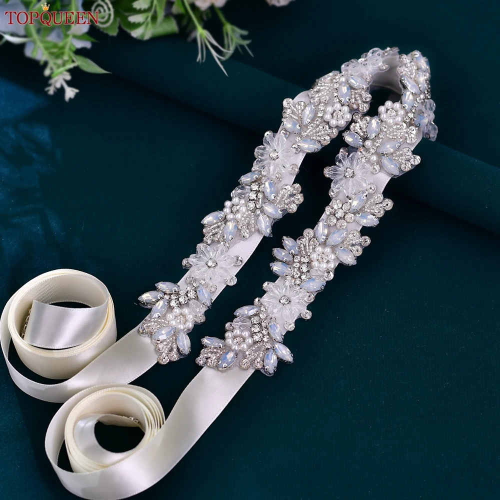 TOPQUEEN Wedding Belt Woman Bridal Clear Crystal Opal Cristal Belt for Evening Party Dresses Ladies Bride Belt  S434