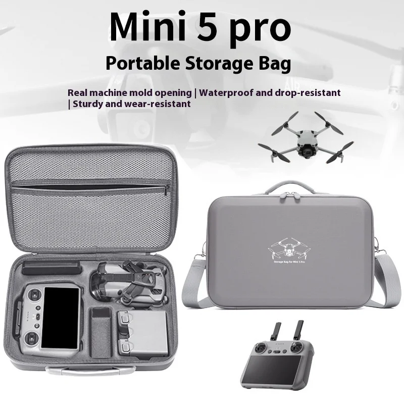 Mini 5 Pro RC 2 Case, Large Capacity Portable PU Leather Storage Bag for DJI Mini 5 Pro Fly More Combo Drone RC2 Controller Kit