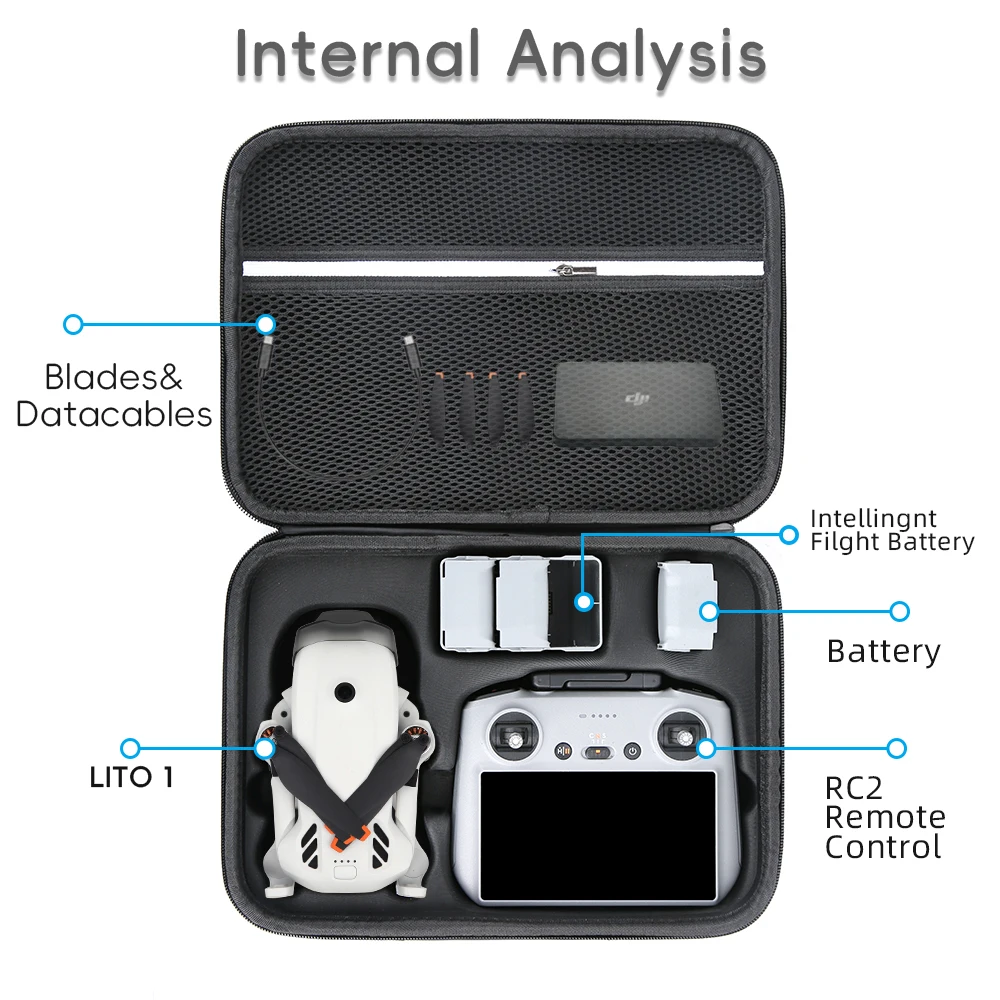 Carrying Case for DJI Lito Fly More Combo, Large Capacity Travel Storage Bag with Shoulder Strap Waterproof PU Protective Cover